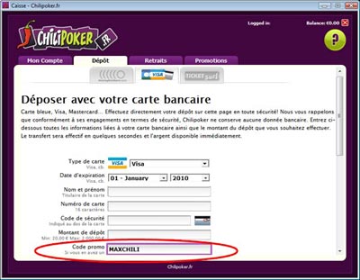 saisir le code bonus